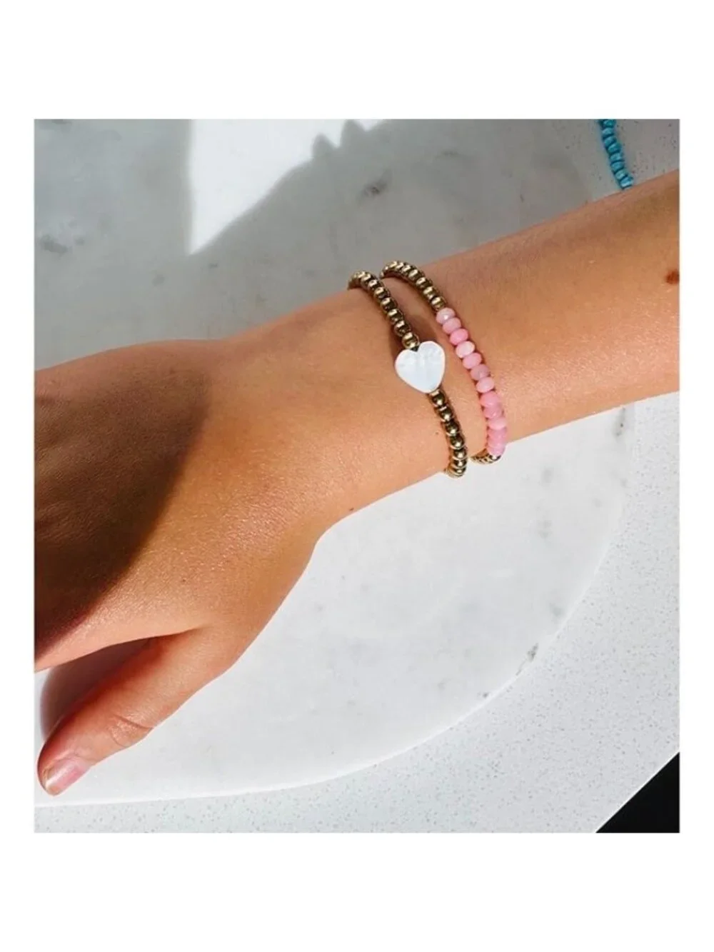 Pink Opal Bracelet Set Waterproof Gold Bracelets Mama & Mini Sizes